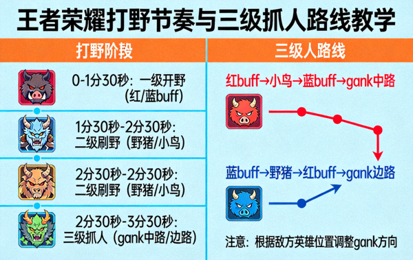 王者荣耀打野节奏与三级抓人路线教学配图